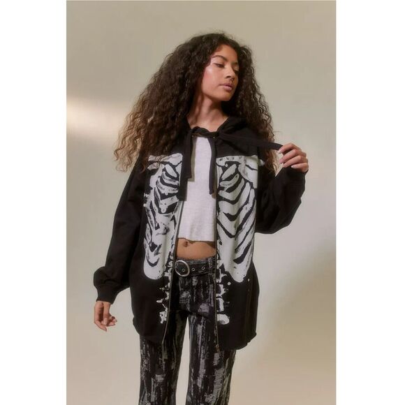 Urban Outfitters UO Skeleton Zip-Up Sweatshirt Jacket Top Oversized S NWT 279187